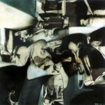 Bepi Romagnoni, Racconto, 1962, olio e collage su tela, cm 150x150, courtesy Montrasio Arte, Monza e Milano