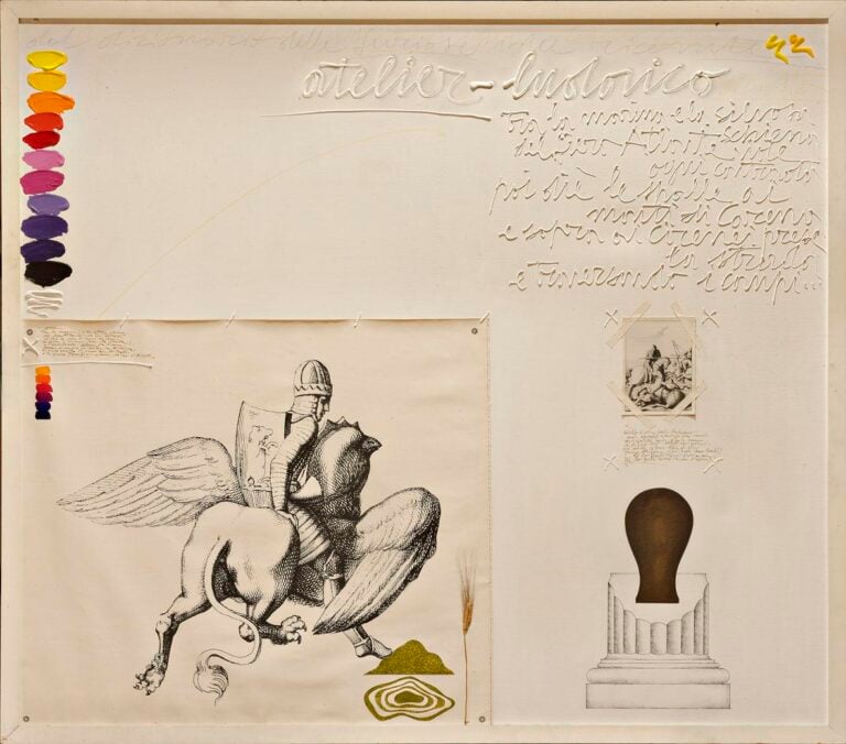 Concetto Pozzati, Atelier Ariosto, 1974, acrilico, olio e collage su tela, 175 x 200