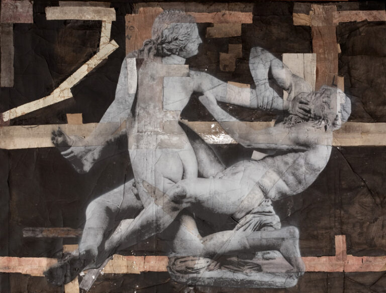 Luca Pignatelli S.t. 2013 tempera e collage su carta applicata su tela supporto legno Aureo Alberto Burri. Un omaggio colossale a Parma