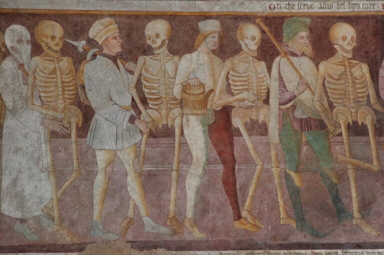 Giacomo Borlone de Buschis, Danza macabra (dettaglio, 1485), Oratorio dei Disciplini, Clusone