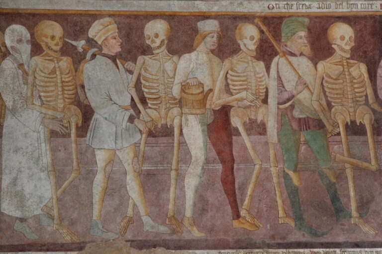 Giacomo Borlone de Buschis, Danza macabra (dettaglio, 1485), Oratorio dei Disciplini, Clusone