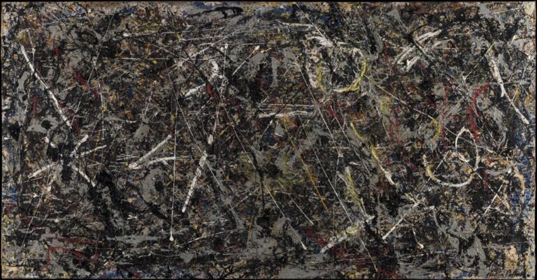 Jackson Pollock, Alchemy, 1947, olio, pittura d'alluminio (e smalto?) e spago su tela, 114,6 x 221,3 cm. Collezione Peggy Guggenheim, Venezia