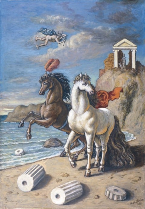 Giorgio de Chirico, Cavalli con aigrettes e mercurio, 1965 - olio su tela