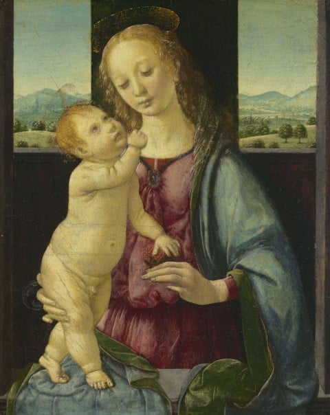 Leonardo 1452-1519 - veduta della mostra presso Palazzo Reale, Milano 2015 - Leonardo da Vinci, Madonna Dreyfus, 1469-70 ca