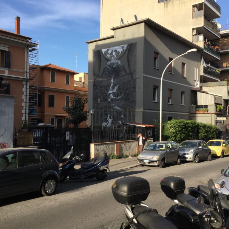 Nicola Verlato Hostia 2015 2 e1429889512415 Nicola Verlato celebra Pasolini a Torpignattara. Roma ha un nuovo, grande murale a cielo aperto. Firmato da un virtuoso del pennello