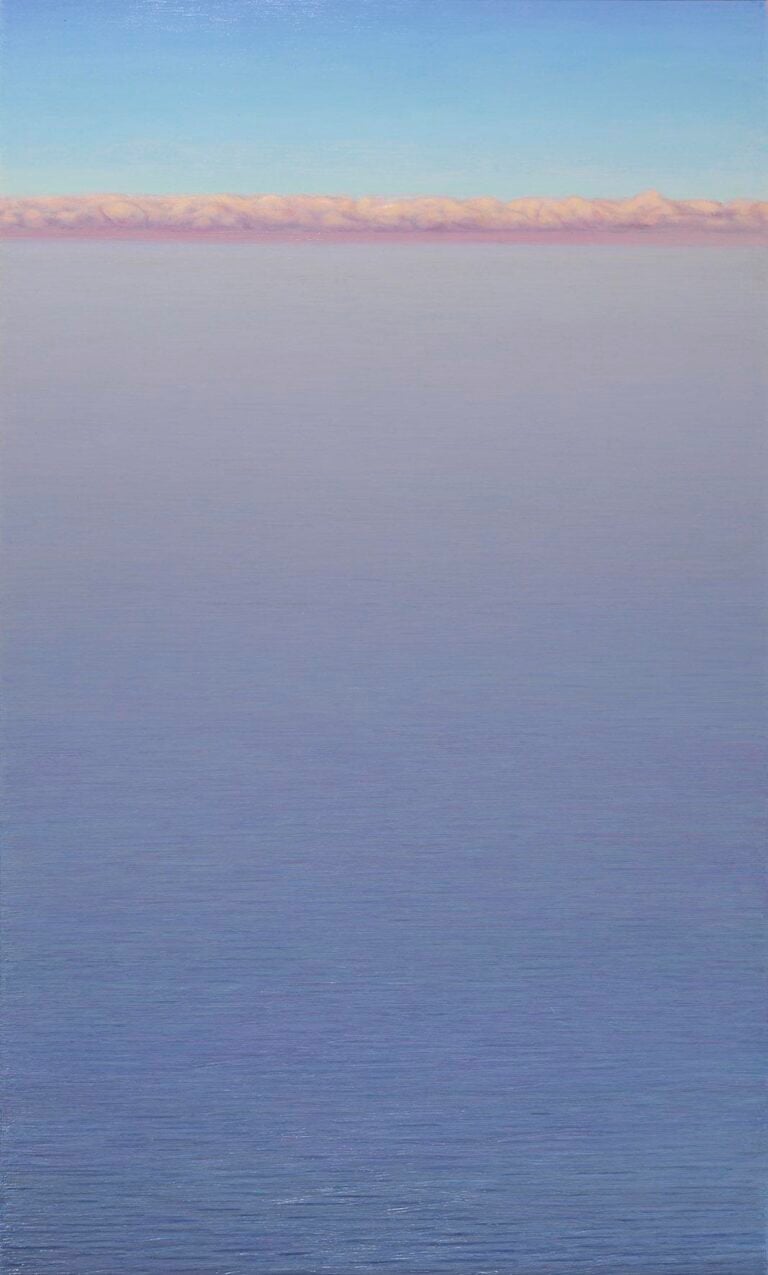 Piero Guccione, Piccole nuvole rosa, 2005, olio su tela, cm 125 X 75, collezione privata