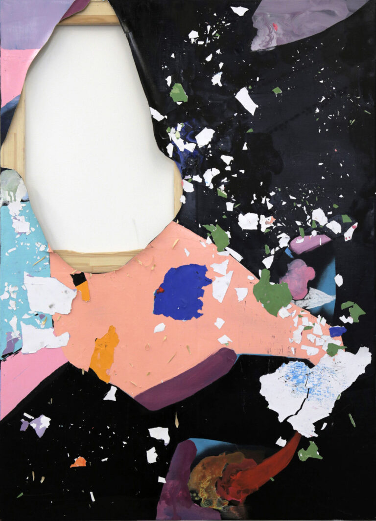 Caterina Silva, Kali, 2015, oil and oil fragments on linen, 140 x 100 cm, courtesy galleria Riccardo Crespi and the artist