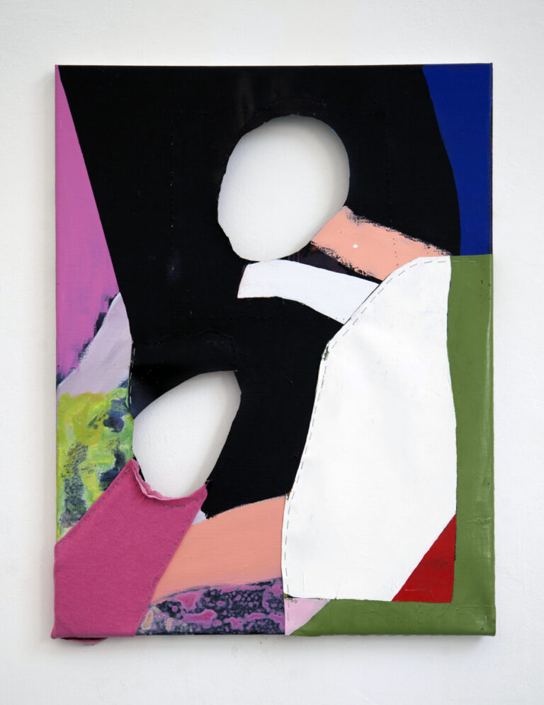 Caterina Silva, Soggetto, Oggetto, Abietto, 2015, acrylic, oil and linen on linen, staples, 80 x 60 cm, courtesy galleria Riccardo Crespi and the artist
