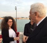 Flavia Fossa Margutti e il Presidente della Biennale Paolo Baratta Venezia Updates: la quiete prima della Biennale. Baratta e Enwezor accolgono giornalisti e critici prima del via, ecco chiccera al party a Ca' Giustinian