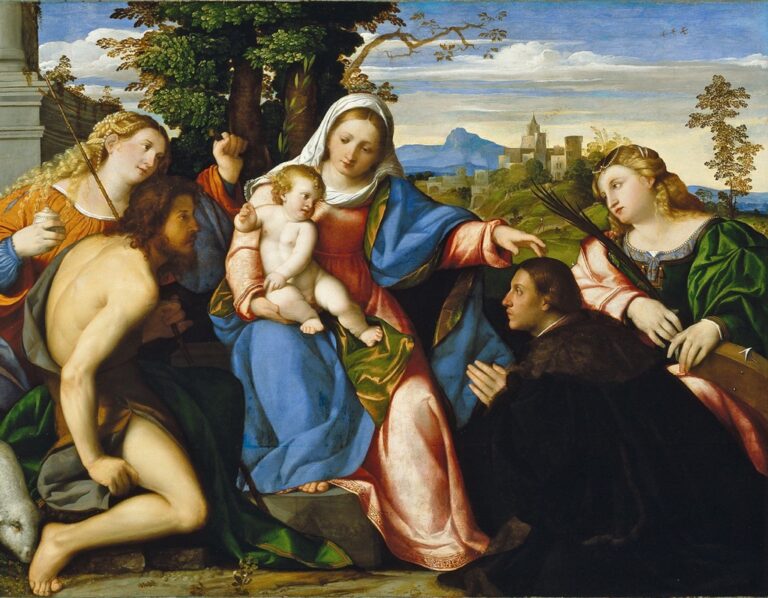 Palma il Vecchio, Madonna con il Bambino tra i santi Maria Maddalena, Giovanni Battista e Caterina e il committente (Francesco Priuli?), 1515 ca. - olio su tela - Madrid, Museo Thyssen-Bornemisza, © Museo Thyssen-Bornemisza, Madrid