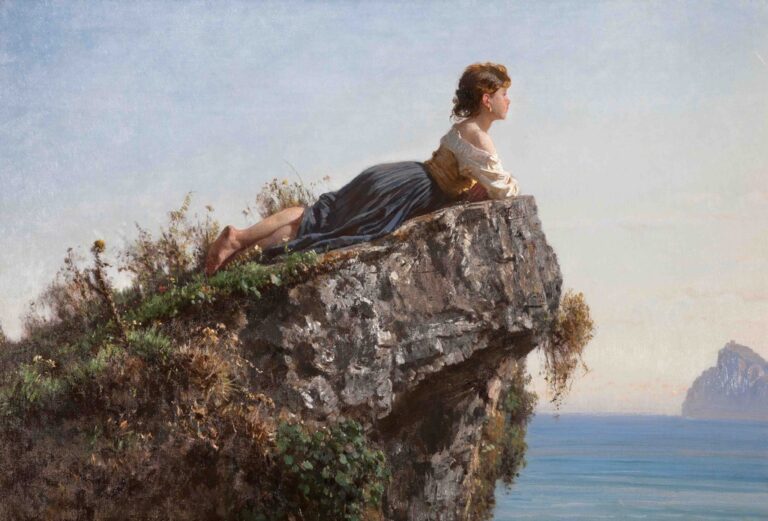 Filippo Palizzi, Fanciulla sulla roccia a Sorrento, 1871 - Collezione privata Fondazione Internazionale Balzan, Comodato presso Teatro Sociale E. Balzan di Badia Polesine