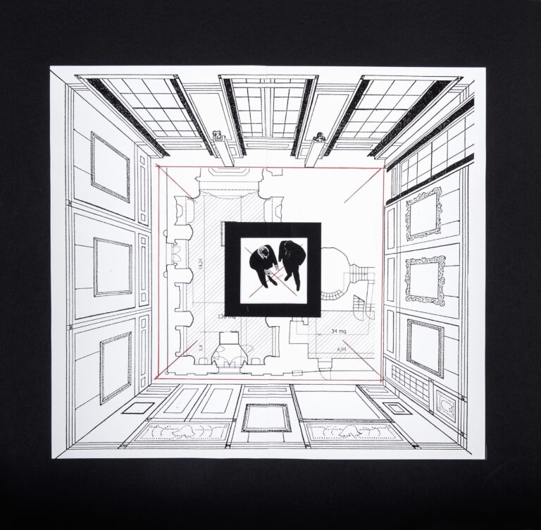 Giulio Paolini studio per “da lontano” 2015 red ink and collage on balck paper cm 50 x 50 each sheets Immagini in anteprima dell’installazione di Giulio Paolini alla Cappella Sansevero. Ancora un grande artista in pellegrinaggio a Napoli davanti al mitico Cristo velato