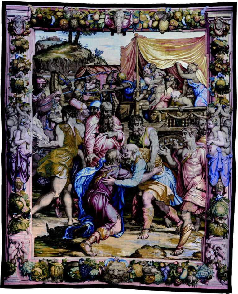 Incontro di Giuseppe con Giacobbe in Egitto, 1550-1553, disegno e cartone di Agnolo Bronzino, atelier di Nicolas Karcher, Firenze, Soprintendenza Speciale PSAE e per il Polo Museale