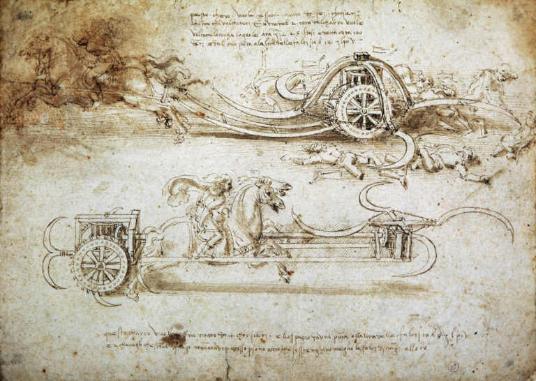 Leonardo da Vinci, Studi di carri falcati (1485 circa) - Torino, Biblioteca Reale