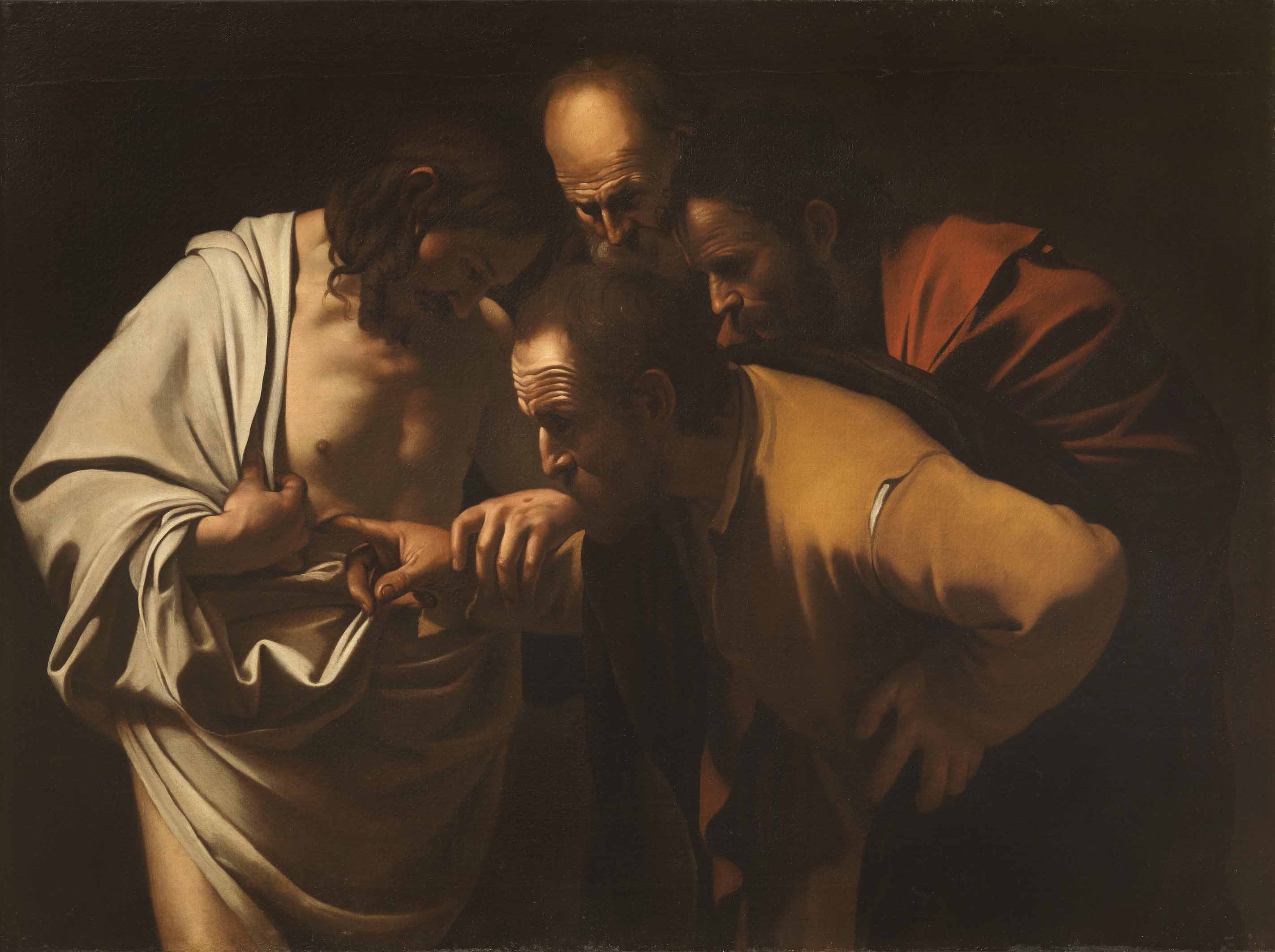 Pittore del Seicento, da Caravaggio, Incredulità di San Tommaso,. Firenze, Galleria degli Uffizi Pittore del Seicento, da Caravaggio, Incredulità di San Tommaso,. Firenze, Galleria degli Uffizi
