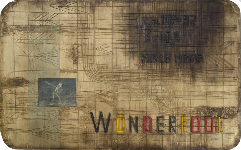 Spider Wonderfool 2015 acrilico e applicazioni in legno su tavola incisa 92x147cm Arte e design al Mudec di Milano. Spider inaugura Mudec Art Wall, contenitore per nuovi talenti eclettici e indipendenti