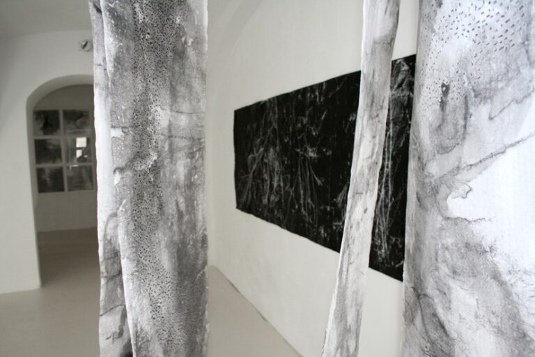 Hana Usui – Schwarzer Regen, im Gedenken an Hiroshima & Nagasaki – veduta della mostra presso Salon M, Vienna 2015 - in primissimo piano Requiem, 2015 – ©Marcello Farabegoli