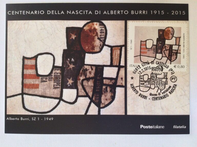 IL francobollo dedicato ad Alberto Burri e1439713354715 Burriana / 3. Viaggio in Italia sulle tracce di Alberto Burri. A Città di Castello, fra Palazzo Albizzini e gli ex Seccatoi del tabacco