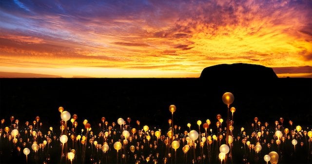 Dal Victoria & Albert Museum al deserto australiano: l’artista britannico Bruce Munro illuminerà il massiccio roccioso di Uluru con un campo di steli luminosi, rigorosamente green