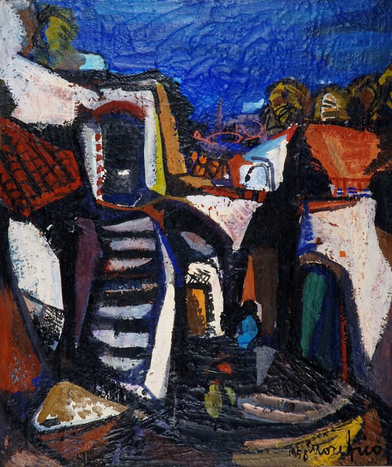 Ettore Fico, Amalfi, 1958 - olio su tavola, cm 50 x 40