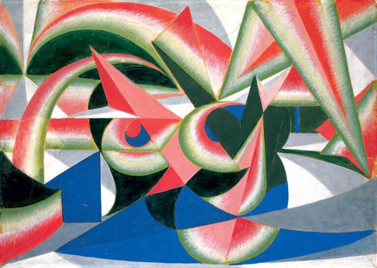 Giacomo Balla, Forze di paesaggio + cocomero, tempera su carta intelaiata, Fondazione dell'Istituto Svizzero di Roma