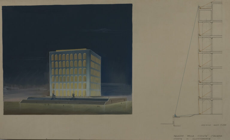 Giovanni Guerrini Illumination scheme del Palazzo della Civiltà Italiana 1940 Immagini del Colosseo quadrato targato Fendi. Al via al Palazzo della Civiltà Italiana all'Eur la mostra che inaugura il nuovo headquarter della maison