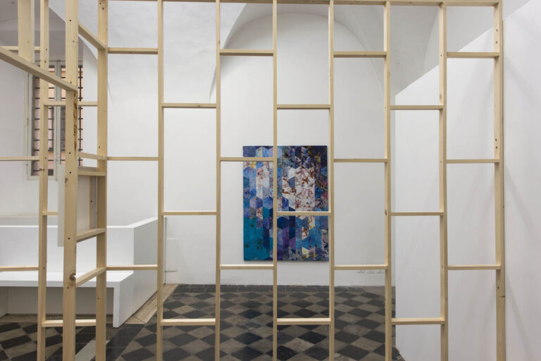 Jonathan VanDyke – L blue N black I green M orange K violet - veduta della mostra presso la Galleria Unosunove, Roma 2015 - photo Giorgio Benni