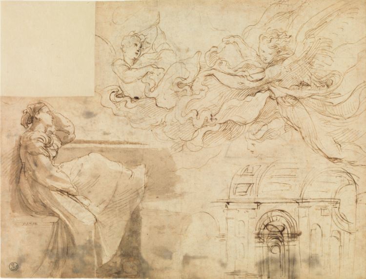 Raffaello, Donna seduta alla finestra e angeli, Firenze, Gabinetto Disegni e Stampe degli Uffizi