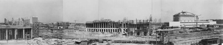 Wide shot of the area construction sites Immagini del Colosseo quadrato targato Fendi. Al via al Palazzo della Civiltà Italiana all'Eur la mostra che inaugura il nuovo headquarter della maison