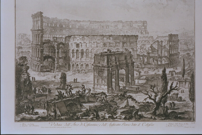 Giovanni Battista Piranesi, Veduta dell’Arco di Costantino e dell’Anfiteatro Flavio, 1750 (1870 circa) - Collezione Fondazione Marco Besso, Roma