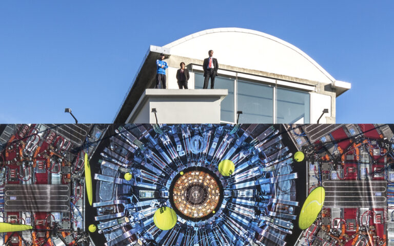 Luca Pozzi Wilson Tour Majestic particolare 2015 Museo Ettore Fico Torino Digital print on PVC 2500x560 cm courtesy the artist and Michael Hoch of CMS Experiement Cern MEF Turin foto Beppe Giardino Torino Updates: Luca Pozzi ridisegna la facciata del Museo Ettore Fico. Immagini del grande progetto creato con il CERN di Ginevra