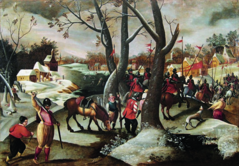 Marten van Cleve, Paesaggio invernale con la Strage degli innocenti, 1570 ca., Collezione privata, Belgio