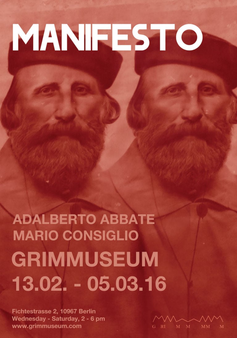 MANIFESTO Adalberto abbate e Mario Consiglio Grimmuseum Berlin Italiani in trasferta. Icone mediatiche destrutturate e ricomposte. Immagini dalla mostra di Adalberto Abbate e Mario Consiglio al Grimmuseum di Berlino