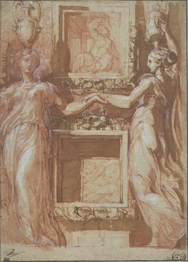 Parmigianino, Due canefore che si tengono per mano poste ai lati di una fila di lacunari - Musée du Louvre, Parigi