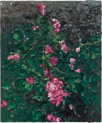 Julian Schnabel, Rose Painting (Near Van Gogh’s Grave) V, 2015, oil, plates, and bondo on wood, 182,88 x 152,4 x 30,48 cm