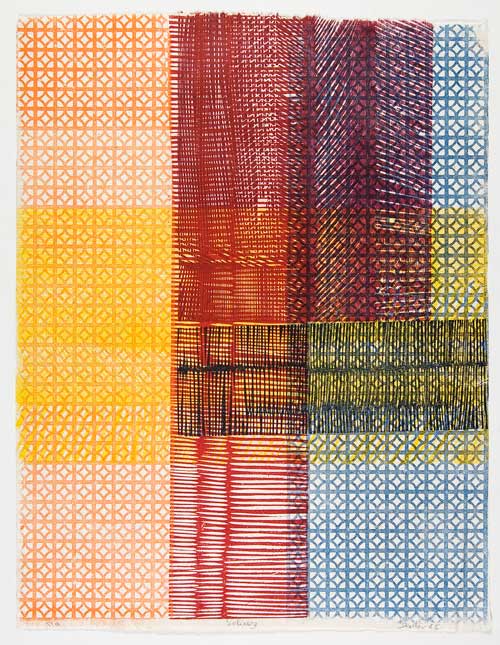 Ninì Santoro, Shiraz, 1965 - xilografia e stampa a rilievo da profilati industriali a colori, mm 593×457
