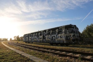 Un treno d’artista, un omaggio a Duchamp. Spettacolari immagini dell’intervento dei graffitisti Lek & Sowat in Salento: da Villa Medici a Capo d’Arte