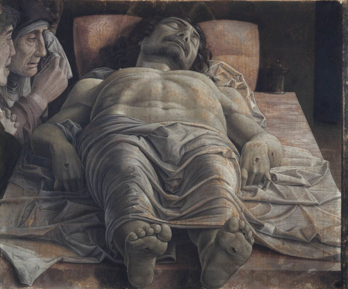 Andrea Mantegna, Cristo morto nel sepolcro e tre dolenti, 1470-74, Milano Pinacoteca Brera