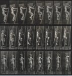 Eadweard Muybridge, A man climbing up a ladder with a heavy load on his right shoulder, Eadweard Muybridge, 1887, 27,5 x 26,5 cm