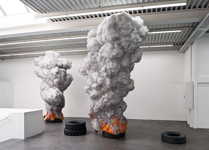 Gal Weinstein, Fire Tires, 2011, Exhibition view