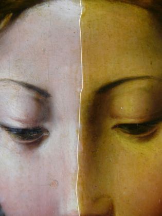 Girolamo Mazzola Bedoli, Annunciazione (particolare), 1540 ca. - Milano, Veneranda Biblioteca Ambrosiana, Pinacoteca - photo Roberta Grazioli durante il restauro
