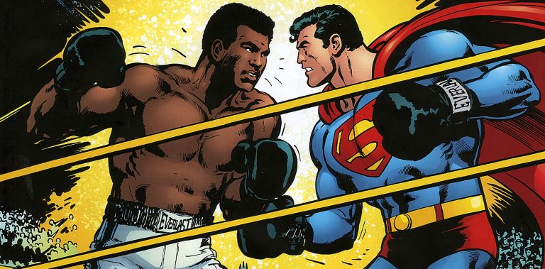 Superman contro Mohammed Ali È morto Muhammad Ali. Una fotogallery per ricordare tutte le volte che è stato ritratto dagli artisti