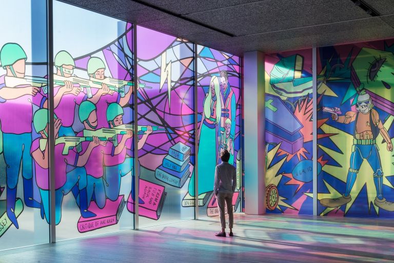 Nastivicious, WEorNOT (Nastivicious’ Temple #01), 2016, mixed media, illustrazioni in collaborazione con Ada Díez, Fondazione Prada, Milano 2016, photo OKNO Studio, courtesy Fondazione Prada