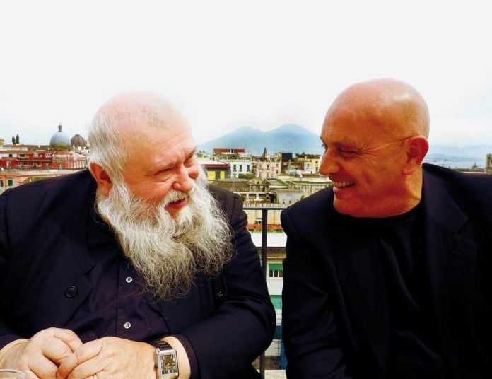 Hermann Nitsch e Giuseppe Morra nel 2008 – photo F. Donato – courtesy Fondazione Morra