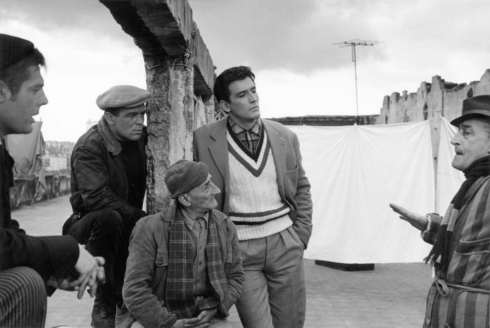 Mastroianni, Salvatori, Pisacane, Gassman, Totò sul set del film 'I soliti ignoti', Napoli 1958, photo Federico Garolla