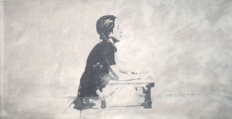 Giosetta Fioroni, Autoritratto a nove anni, 1966, matita, smalti bianco e alluminio su tela