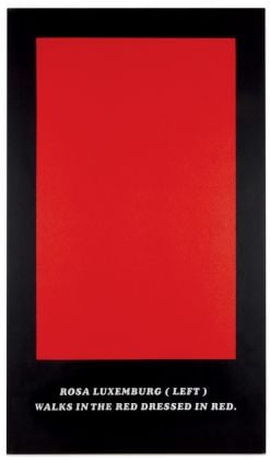 Emilio Isgrò, Rosa Luxemburg, 1974, 89x52 cm, tecnica mista su tela montata su legno, Archivio Emilio Isgrò