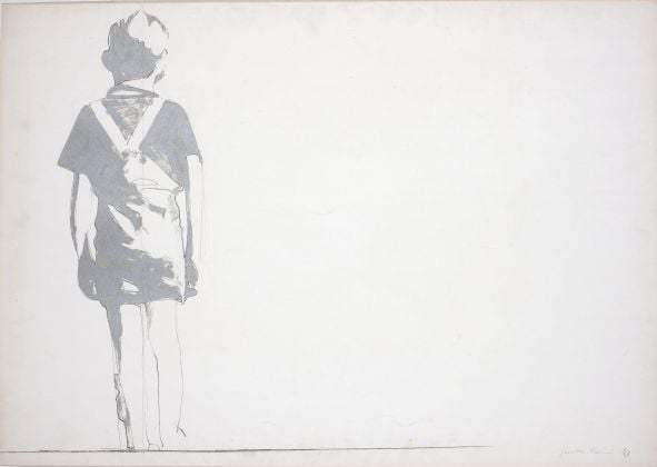 Giosetta Fioroni, Bambino solo, 1967, matita e smalto alluminio su carta
