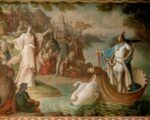 L'arrivo di Lohengrin nella navicella condotta da un cigno, dipinto di August von Heckel per la sala da pranzo del castello di Neuschwanstein
