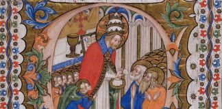 Maestro Olivetano, iniziale ritagliata da Graduale temporale, Celebrazione del Corpus Domini o Comunione degli apostoli,iniziale C